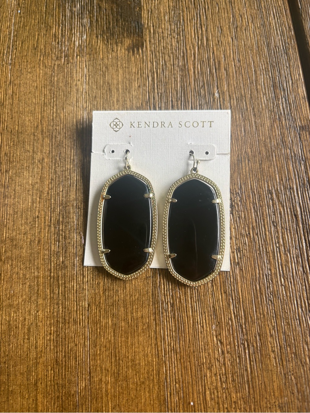 Kendra Scott, black and gold large drop earrings + box and dust bag